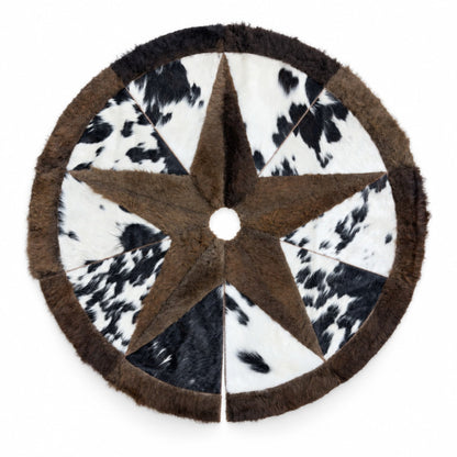 Cowhide Christmas Tree Skirt | Black and White Hair-On – 3.5 & 5 Ft Round for Rustic Holiday Decor - Hides & Leathers - Skirt
