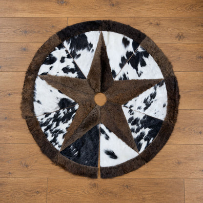 Cowhide Christmas Tree Skirt | Black and White Hair-On – 3.5 & 5 Ft Round for Rustic Holiday Decor - Hides & Leathers - Skirt