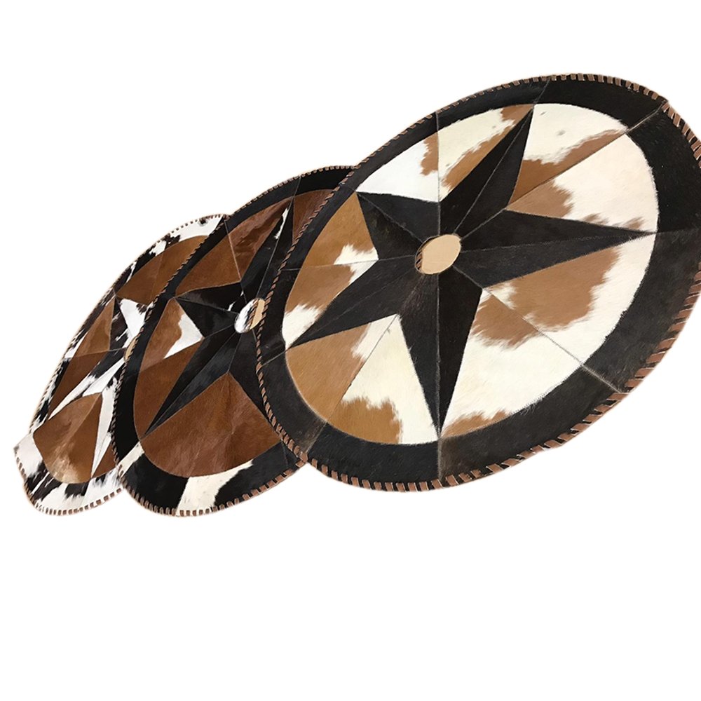 Cowhide Christmas Tree Skirt - Tricolor Exotic Star - Hides & Leathers - Hair On Cow