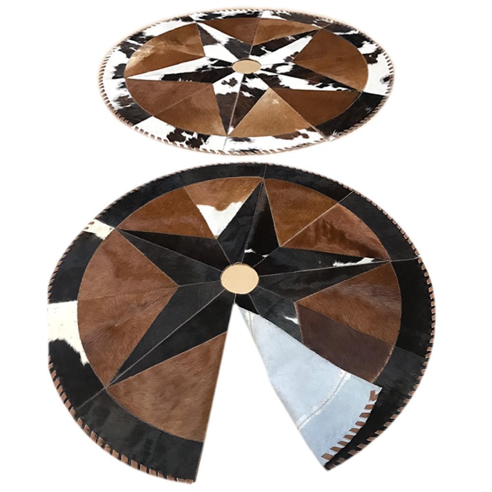 Cowhide Christmas Tree Skirt - Tricolor Exotic Star - Hides & Leathers - Hair On Cow
