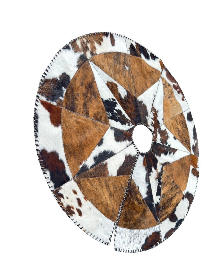 Cowhide Christmas Tree Skirt - Tricolor Exotic Star - Hides & Leathers - Hair On Cow
