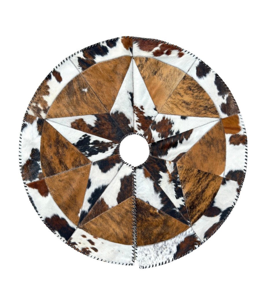 Cowhide Christmas Tree Skirt - Tricolor Exotic Star - Hides & Leathers - Hair On Cow