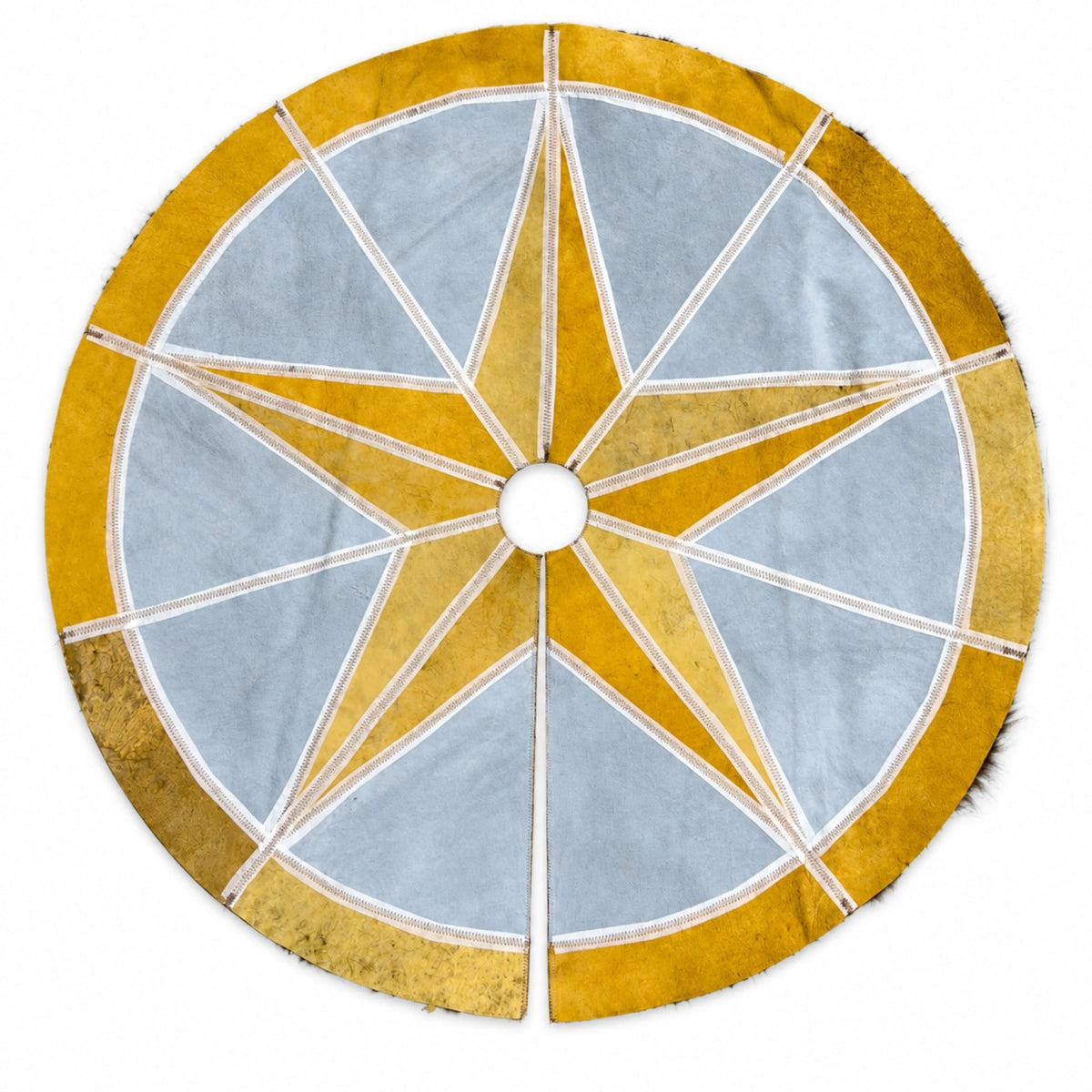 Cowhide Christmas Tree Skirt | Tricolor Hair-On – 3.5 & 5 Ft, American & Colombian Hides - Hides & Leathers - Tree Skirt
