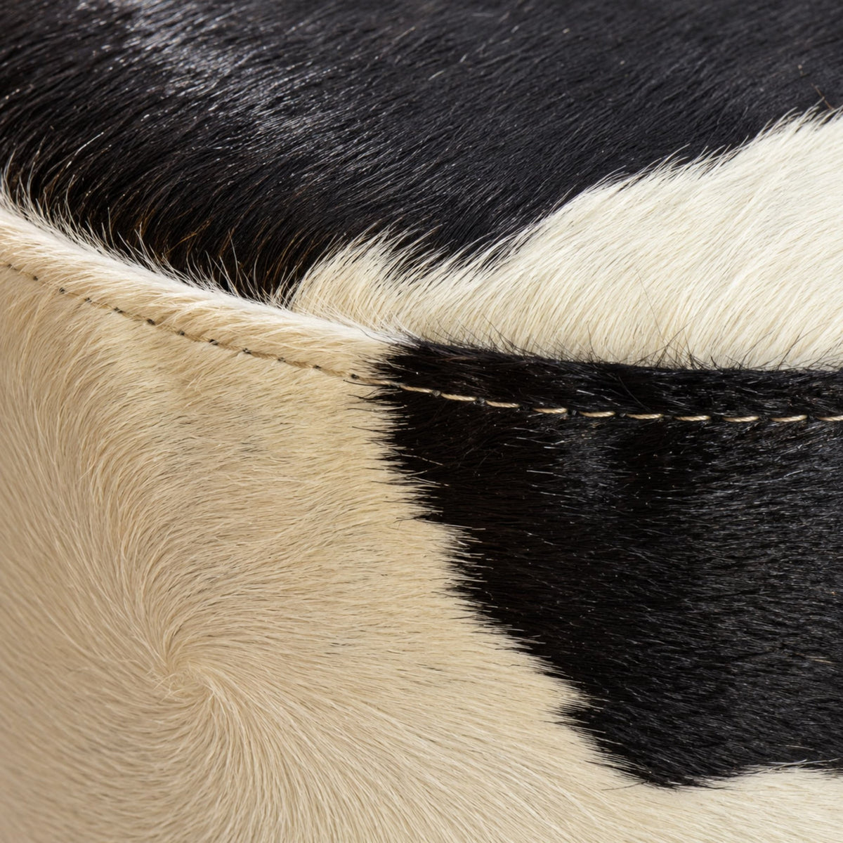 Cowhide Footstool | Black & White, Brown & White, Speckled or Pearl Hair-On – Brazilian Hide, Eucalyptus Legs - Hides & Leathers - Footstool