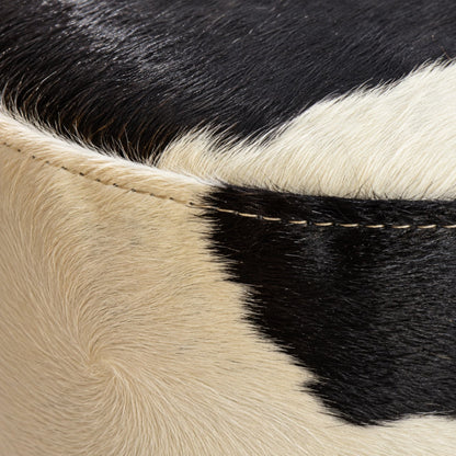 Cowhide Footstool | Black & White, Brown & White, Speckled or Pearl Hair-On – Brazilian Hide, Eucalyptus Legs - Hides & Leathers - Footstool
