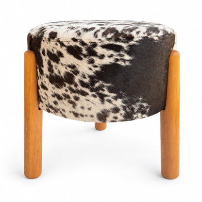 Cowhide Footstool | Black & White, Brown & White, Speckled or Pearl Hair-On – Brazilian Hide, Eucalyptus Legs - Hides & Leathers - Footstool
