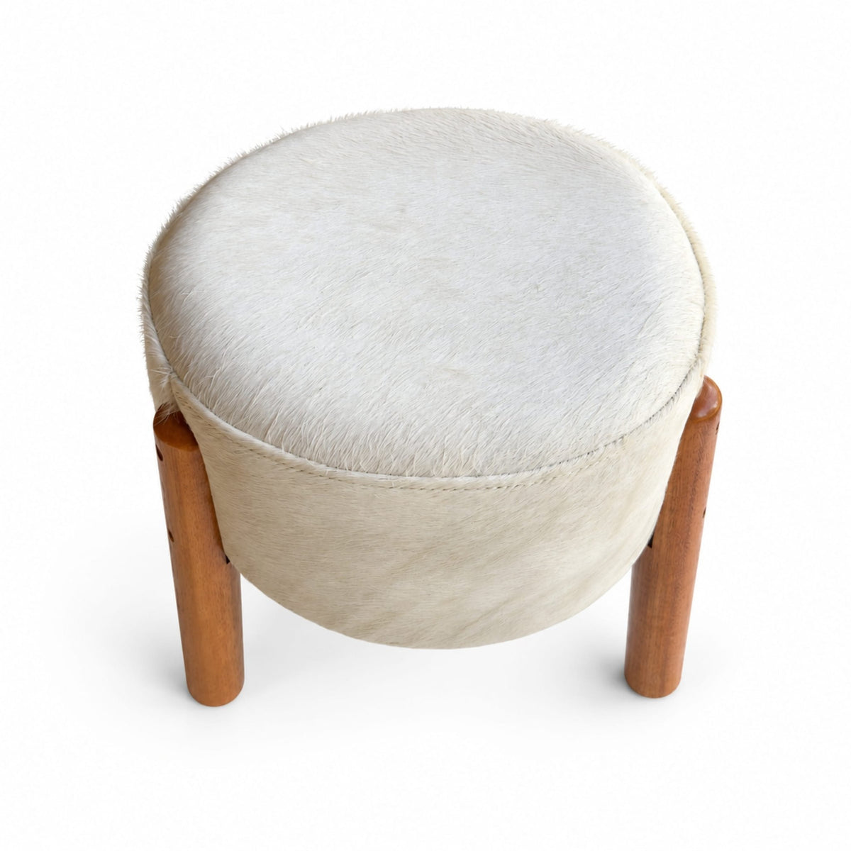 Cowhide Footstool | Black & White, Brown & White, Speckled or Pearl Hair-On – Brazilian Hide, Eucalyptus Legs - Hides & Leathers - Footstool