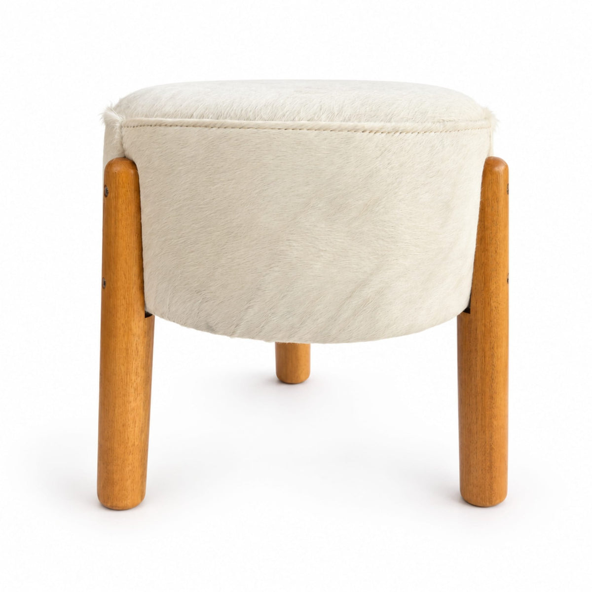 Cowhide Footstool | Black & White, Brown & White, Speckled or Pearl Hair-On – Brazilian Hide, Eucalyptus Legs - Hides & Leathers - Footstool