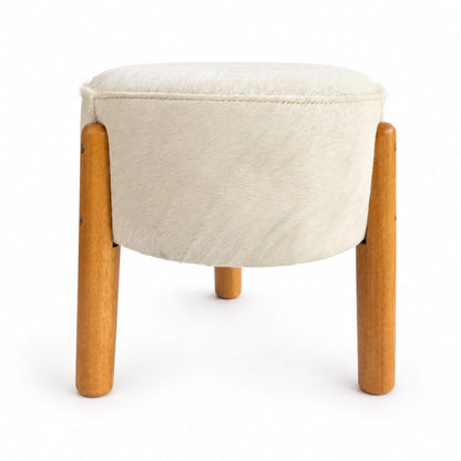 Cowhide Footstool | Black & White, Brown & White, Speckled or Pearl Hair-On – Brazilian Hide, Eucalyptus Legs - Hides & Leathers - Footstool