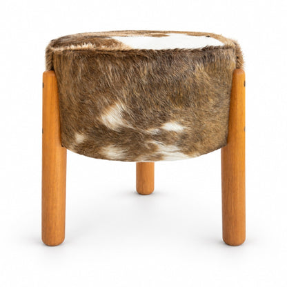 Cowhide Footstool | Black & White, Brown & White, Speckled or Pearl Hair-On – Brazilian Hide, Eucalyptus Legs - Hides & Leathers - Footstool