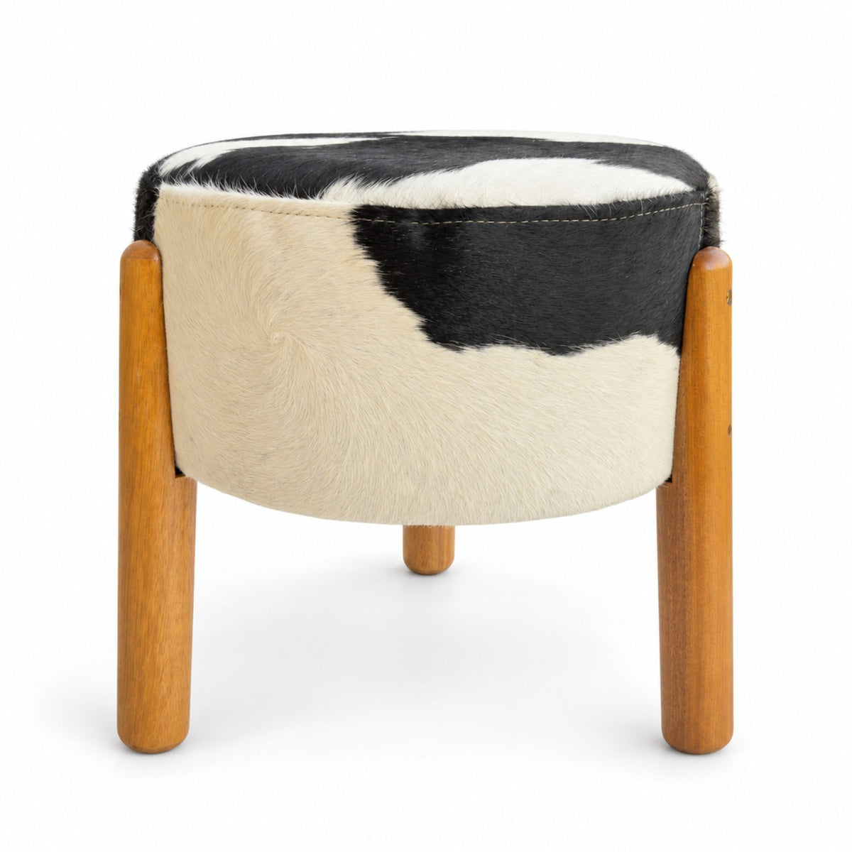 Cowhide Footstool | Black & White, Brown & White, Speckled or Pearl Hair-On – Brazilian Hide, Eucalyptus Legs - Hides & Leathers - Footstool