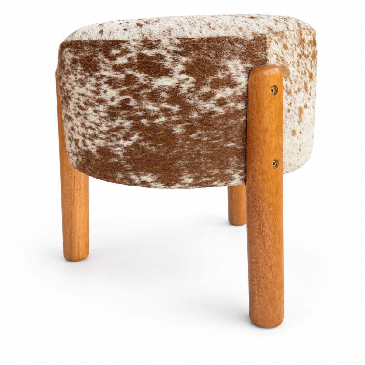 Cowhide Footstool | Black & White, Brown & White, Speckled or Pearl Hair-On – Brazilian Hide, Eucalyptus Legs - Hides & Leathers - Footstool