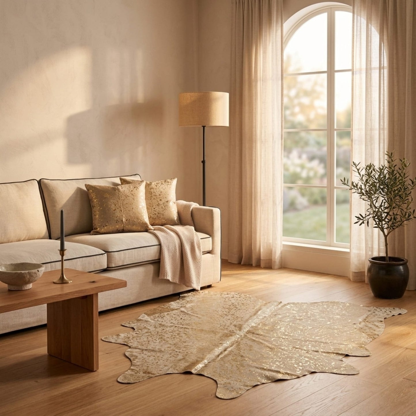 Cowhide Hair - On Rug | Colombian Metallic Gold Acid Wash Large 6x7ft - Hides & Leathers - Rug