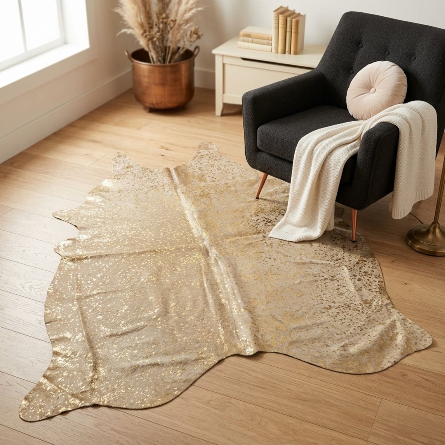 Cowhide Hair - On Rug | Colombian Metallic Gold Acid Wash Large 6x7ft - Hides & Leathers - Rug