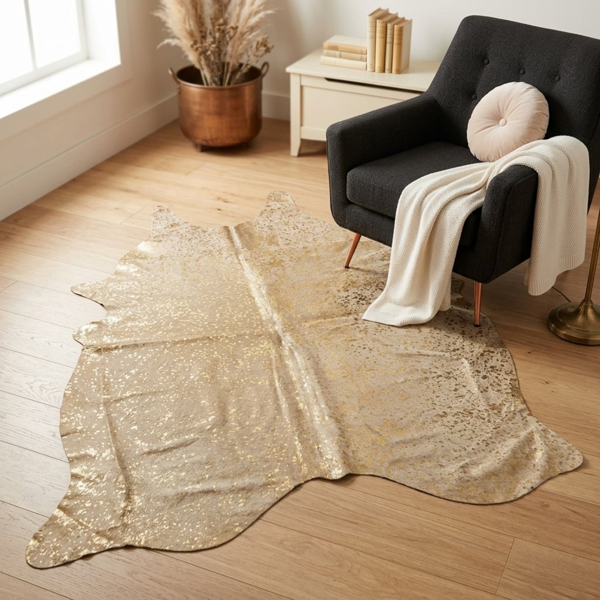 Cowhide Hair - On Rug | Colombian Metallic Gold Acid Wash Large 6x7ft - Hides & Leathers - Rug
