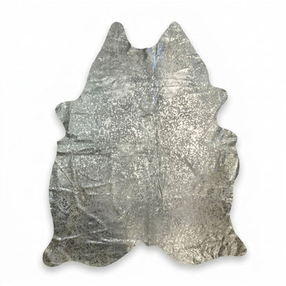 Cowhide Hair - On Rug | Colombian Metallic Silver Acid Wash Large 6x7ft - Hides & Leathers - Rug