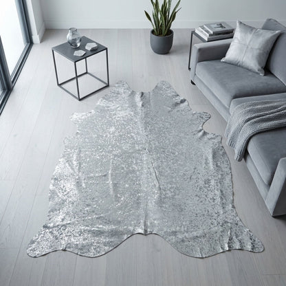 Cowhide Hair - On Rug | Colombian Metallic Silver Acid Wash Large 6x7ft - Hides & Leathers - Rug