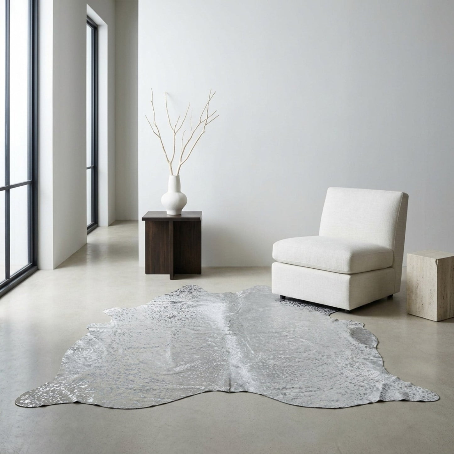 Cowhide Hair - On Rug | Colombian Metallic Silver Acid Wash Large 6x7ft - Hides & Leathers - Rug
