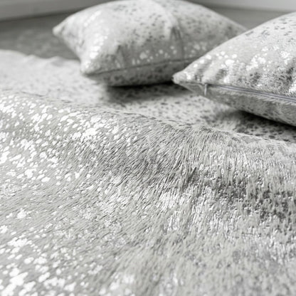 Cowhide Hair - On Rug | Colombian Metallic Silver Acid Wash Large 6x7ft - Hides & Leathers - Rug