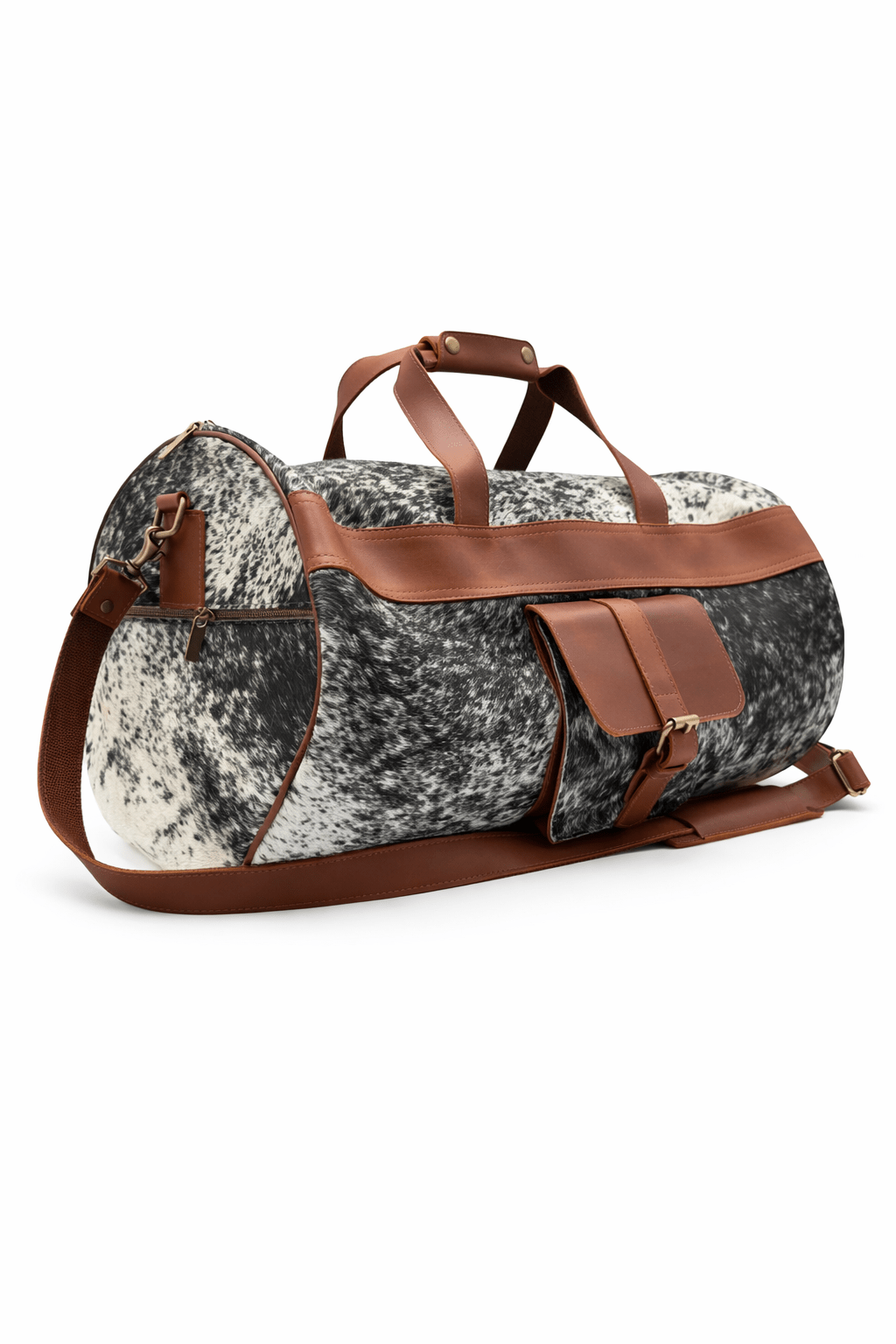 Cowhide Leather Duffel Bag Black and White - Hides & Leathers - Duffel Bag