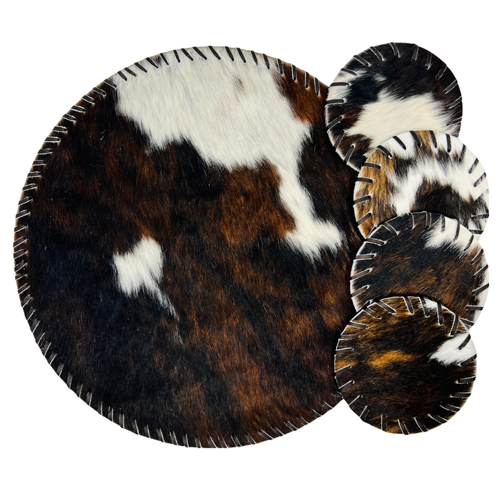 Handmade Cowhide Placemats and Coasters Bundle - Circle