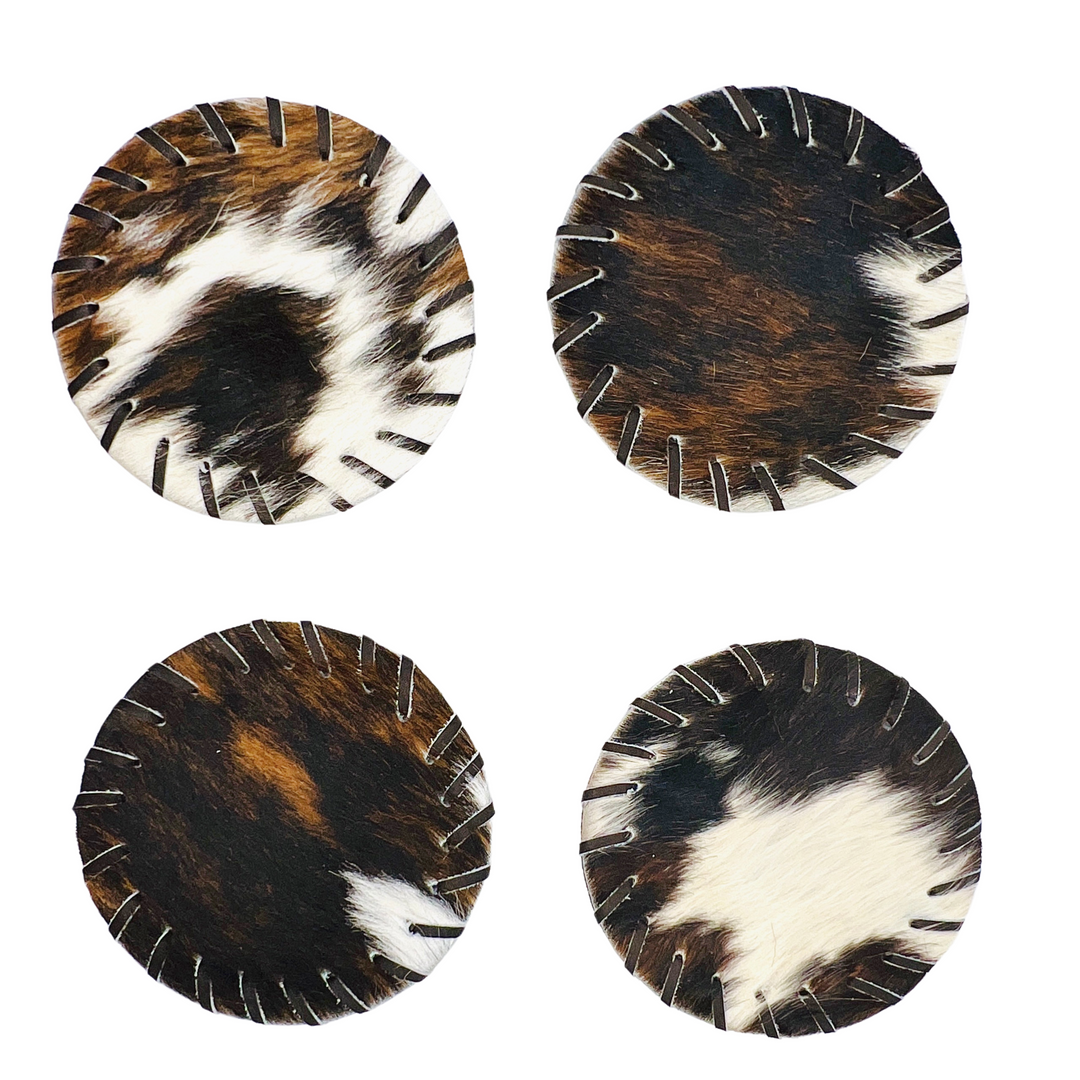 Handmade Cowhide Placemats and Coasters Bundle - Circle