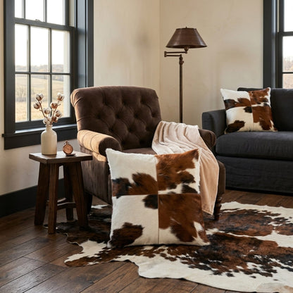 Cowhide Patchwork Pillow Cover | Tricolor Hair-On 20 in - Hides & Leathers - Pillows