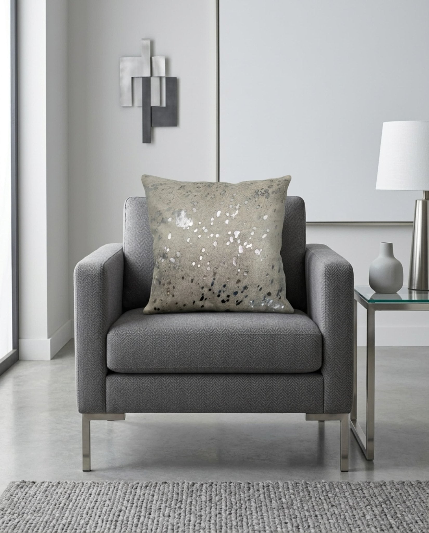 Cowhide Pillow | Metallic White Hair - On – 20x20 in - Hides & Leathers - Pillow