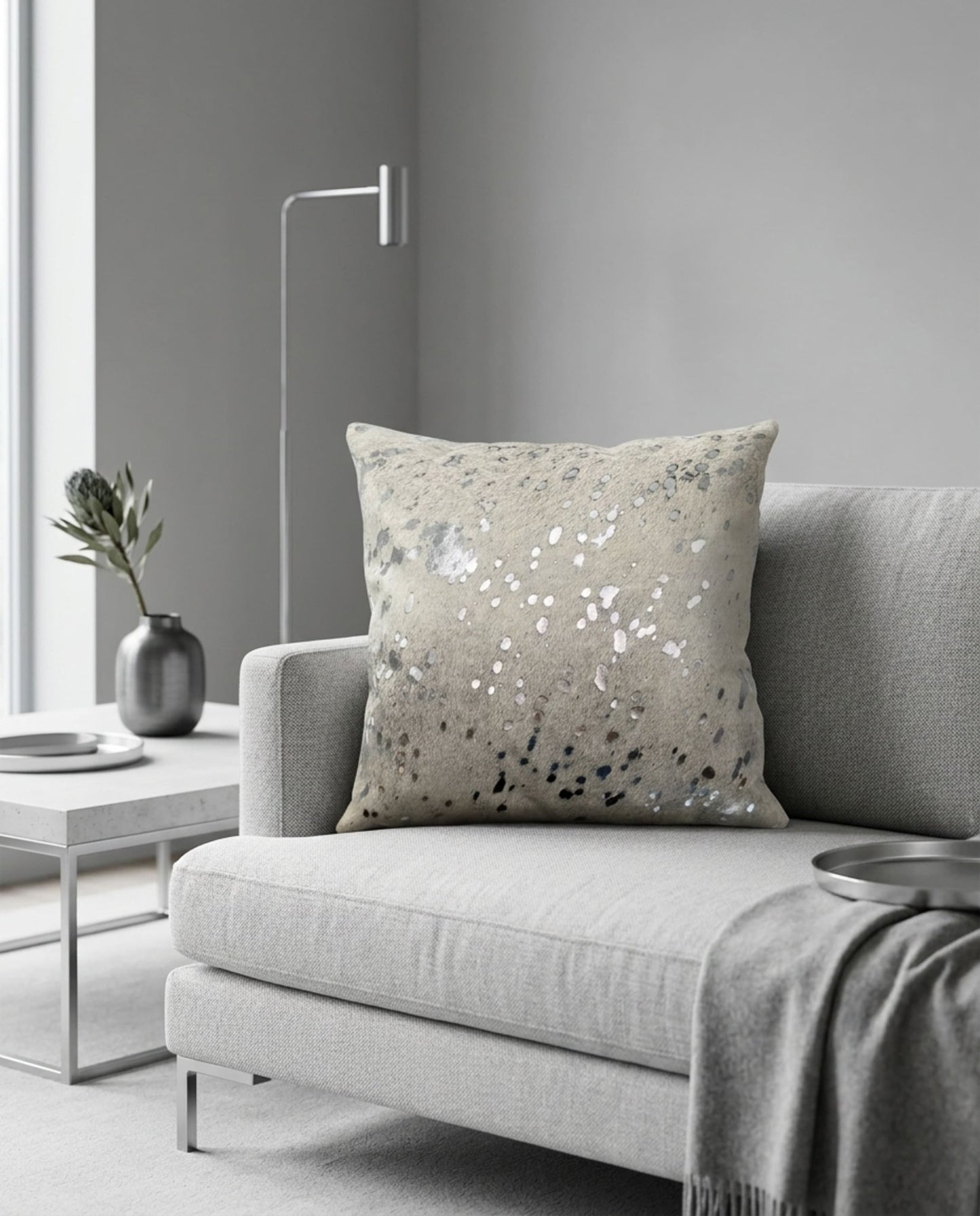 Cowhide Pillow | Metallic White Hair - On – 20x20 in - Hides & Leathers - Pillow