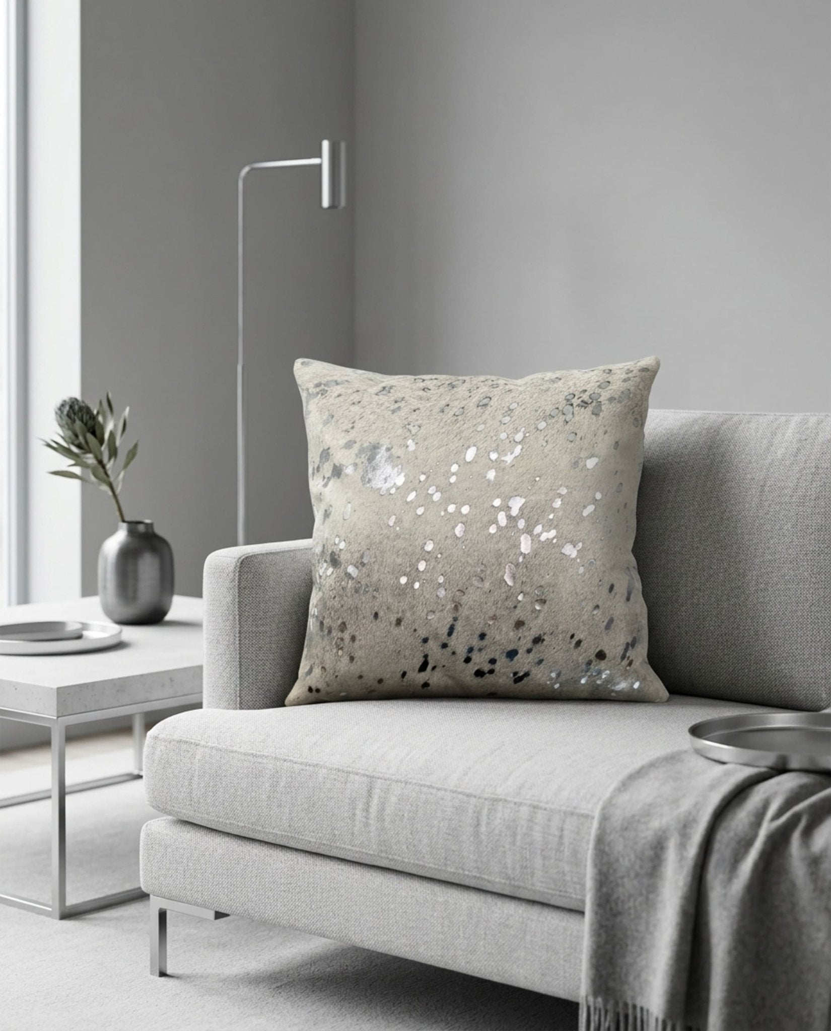Cowhide Pillow | Metallic White Hair - On – 20x20 in - Hides & Leathers - Pillow