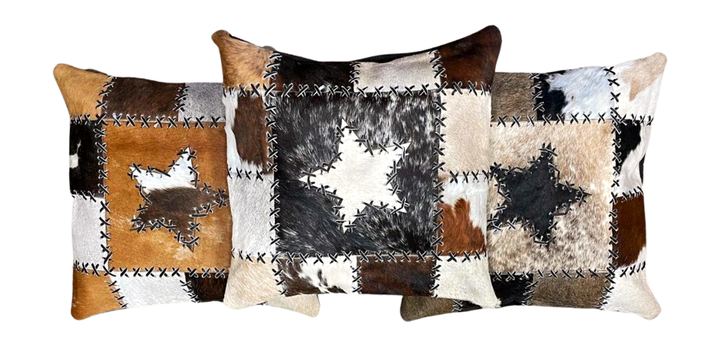 Cowhide Pillow - Patchwork Star (Brown)