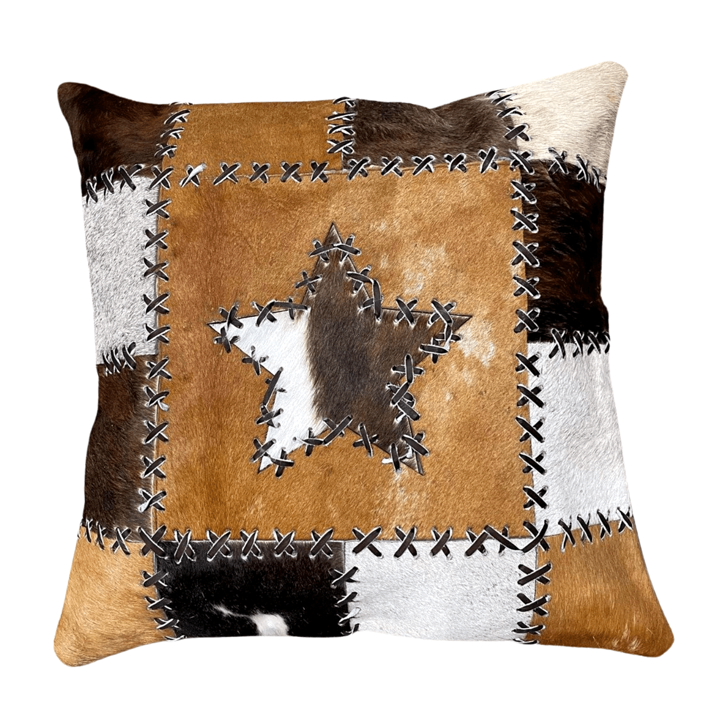 Cowhide Pillow - Patchwork Star (Brown) - Hides & Leathers - pillow