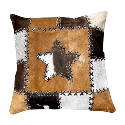 Cowhide Pillow - Patchwork Star (Brown) - Hides & Leathers - pillow