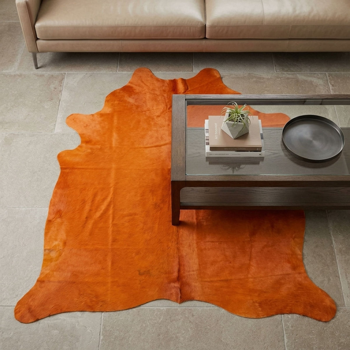 Cowhide Rug | Solid Orange Dyed Hair-On – Brazilian 7x6 Ft Statement - Hides & Leathers - Rug