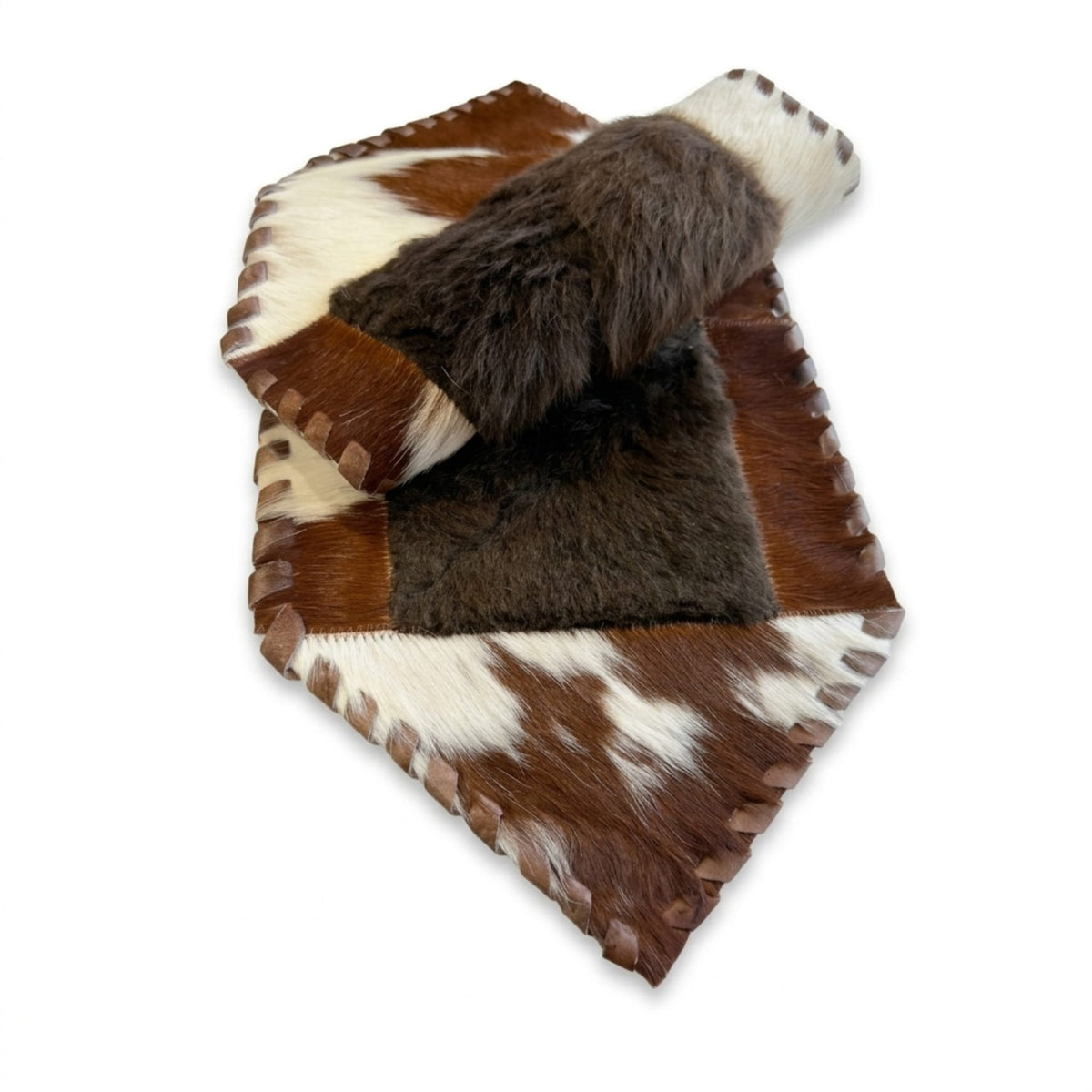 Cowhide Table Runner | Brown & White Hair-On – Single Hide 1' x 3' Natural Cut - Hides & Leathers - Table Runner
