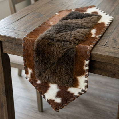 Cowhide Table Runner | Brown & White Hair-On – Single Hide 1' x 3' Natural Cut - Hides & Leathers - Table Runner