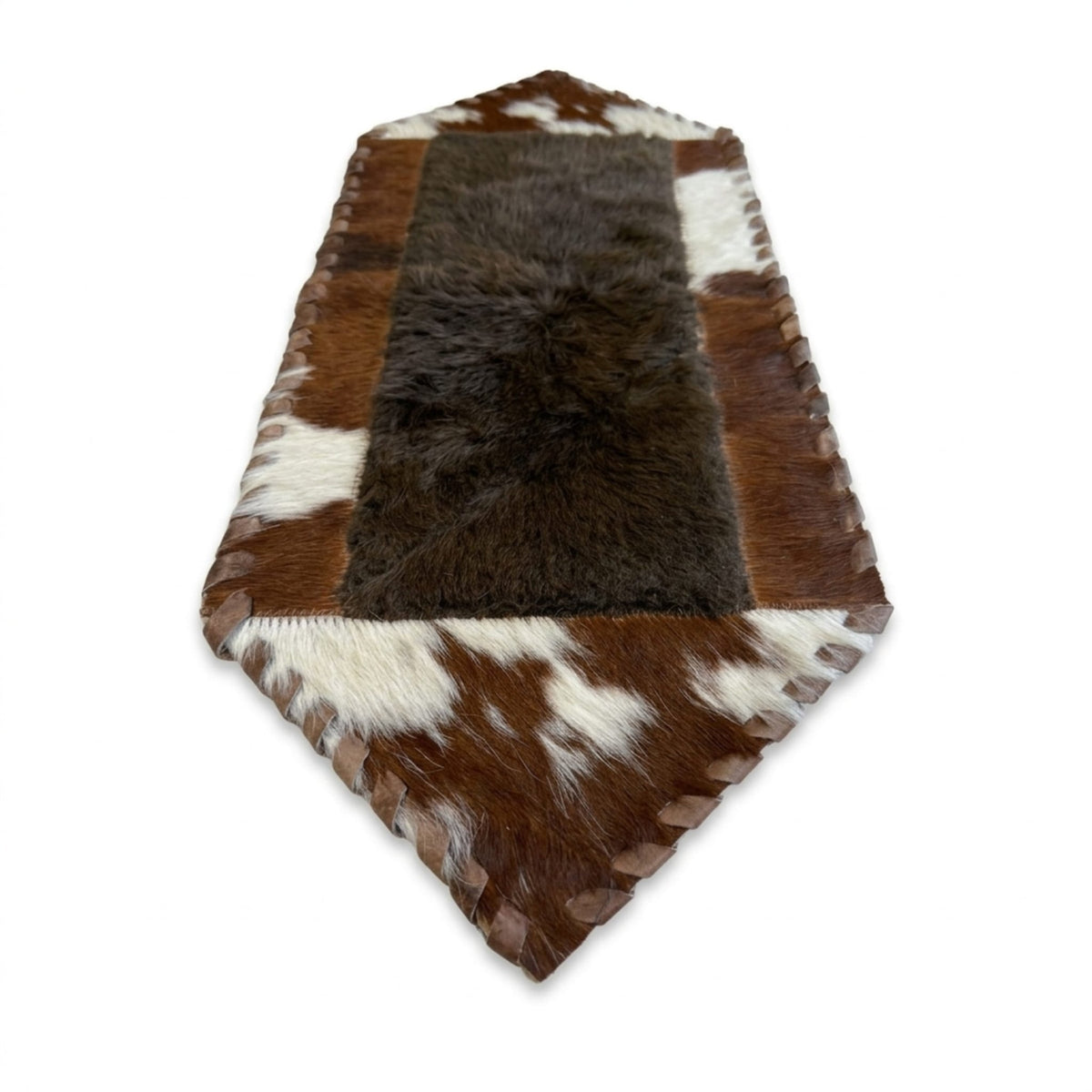 Cowhide Table Runner | Brown & White Hair-On – Single Hide 1' x 3' Natural Cut - Hides & Leathers - Table Runner