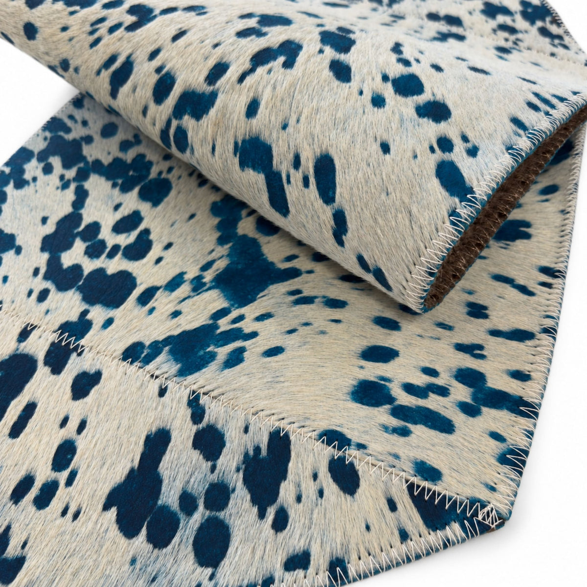 Cowhide Table Runner | White with Turquoise Acid-Washed Hair-On – Brazilian 1x3 & 1x4 Ft - Hides & Leathers - Table Runner
