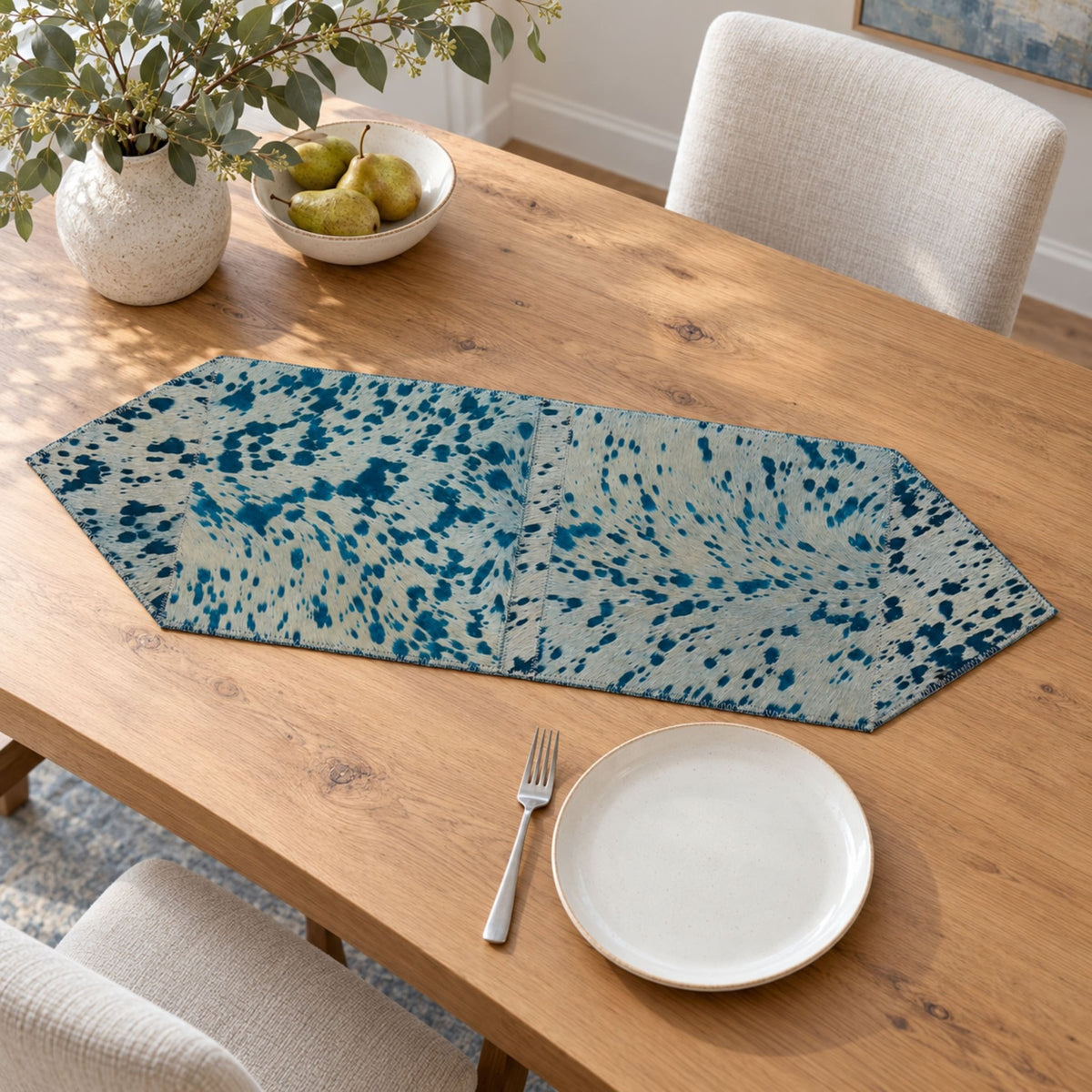 Cowhide Table Runner | White with Turquoise Acid-Washed Hair-On – Brazilian 1x3 & 1x4 Ft - Hides & Leathers - Table Runner