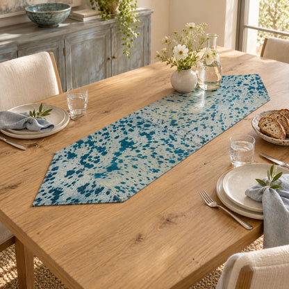 Cowhide Table Runner | White with Turquoise Acid-Washed Hair-On – Brazilian 1x3 & 1x4 Ft - Hides & Leathers - Table Runner