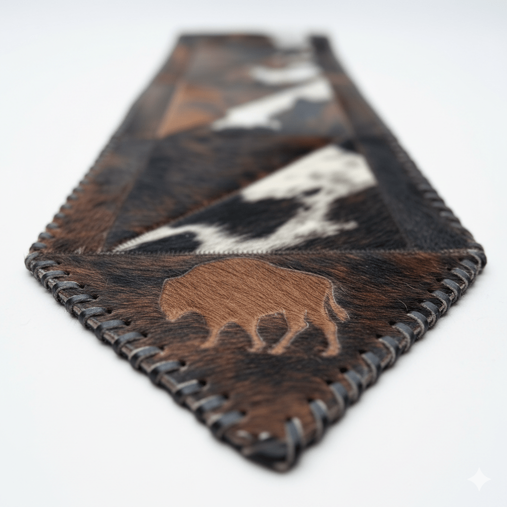Cowhide Table Runner with Leather Lace - Tricolor | 1'x6' - Hides & Leathers - Cowhide Rugs