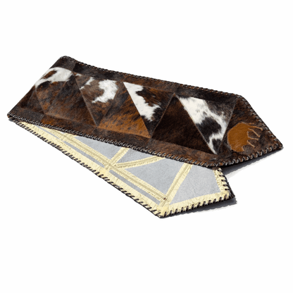 Cowhide Table Runner with Leather Lace - Tricolor | 1'x6' - Hides & Leathers - Cowhide Rugs