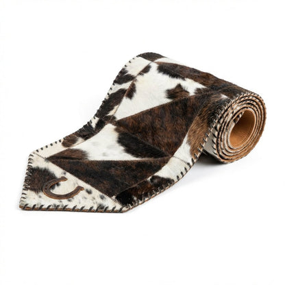 Cowhide Table Runner with Leather Lace - Tricolor Horseshoe | 1'x4' - Hides & Leathers - Cowhide Rugs