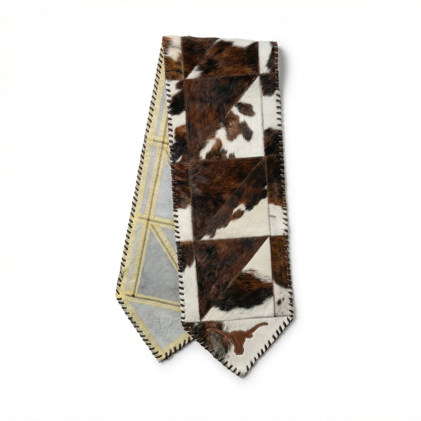 Cowhide Table Runner with Leather Lace - Tricolor Longhorn | 1'x6' - Hides & Leathers - Table Runner