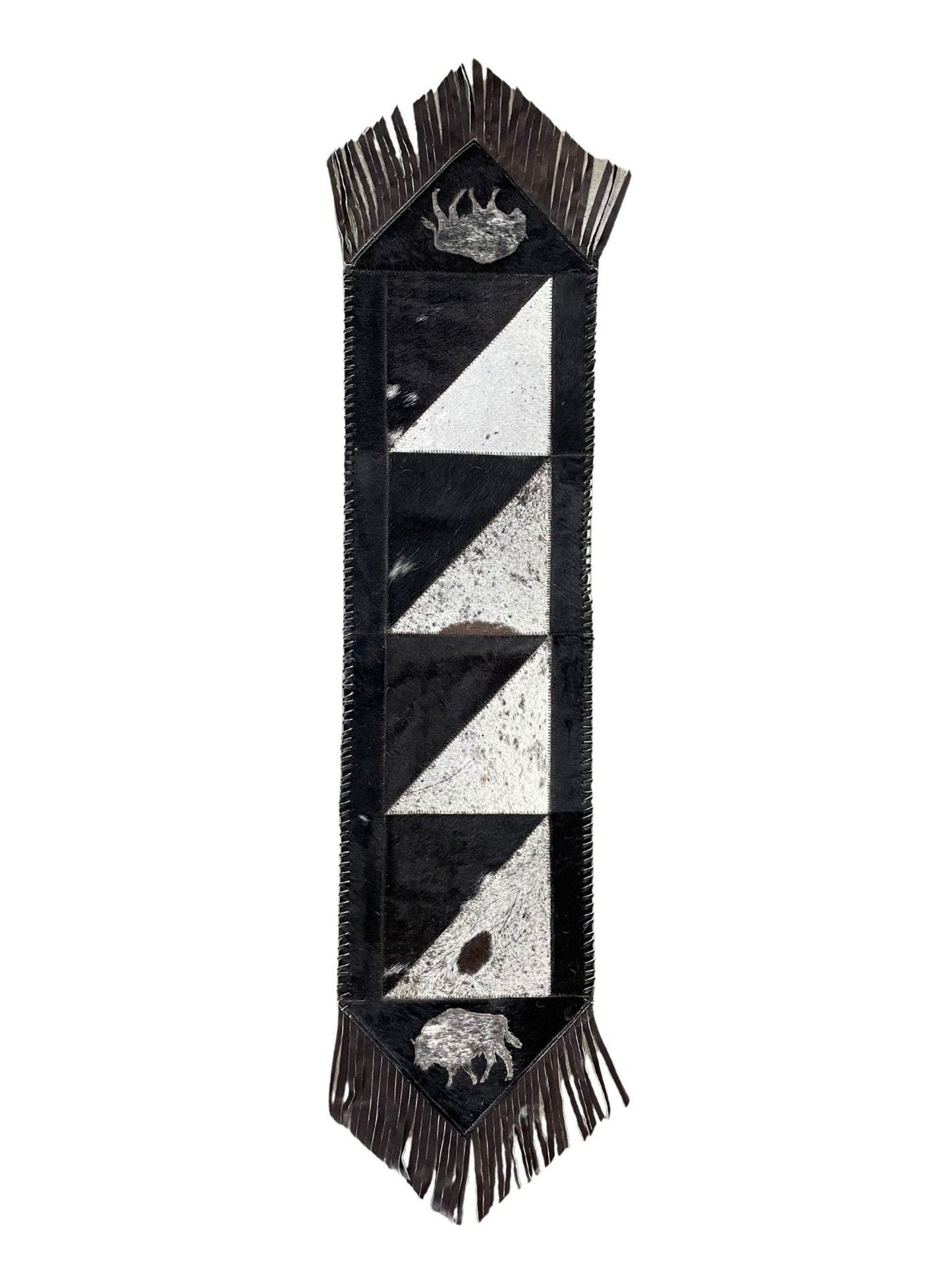 Cowhide Table Runners with Fringes - Tricolor Bison Design - Hides & Leathers - Cowhide Rugs