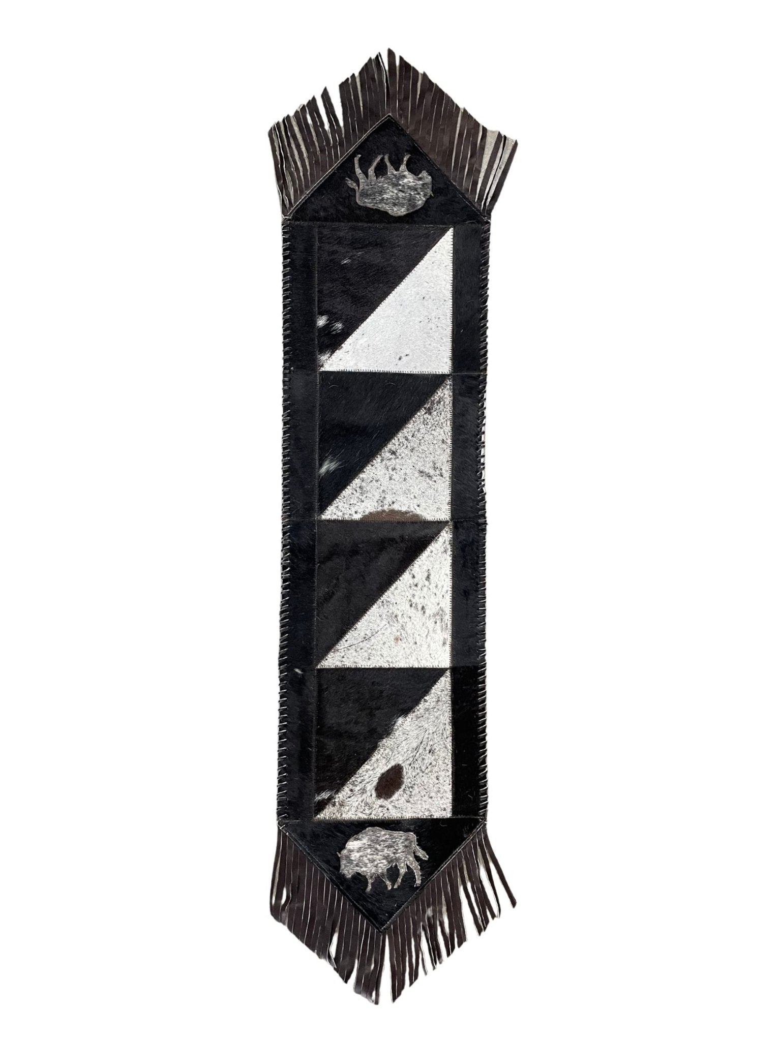 Cowhide Table Runners with Fringes - Tricolor Bison Design - Hides & Leathers - Cowhide Rugs