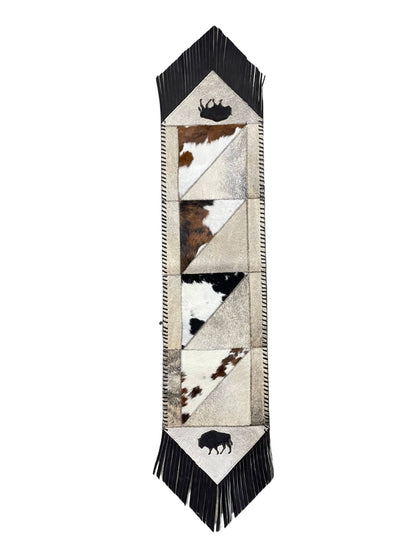 Cowhide Table Runners with Fringes - Tricolor Bison Design - Hides & Leathers - Cowhide Rugs