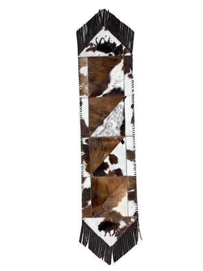 Cowhide Table Runners with Fringes - Tricolor Bison Design - Hides & Leathers - Cowhide Rugs