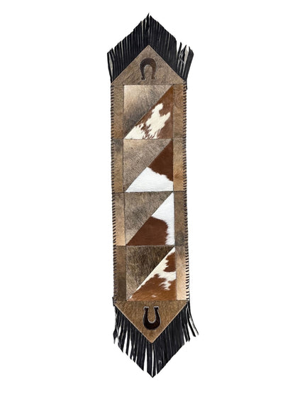 Cowhide Table Runners with Leather Fringe - Tricolor Horseshoe - Hides & Leathers - Cowhide Rugs