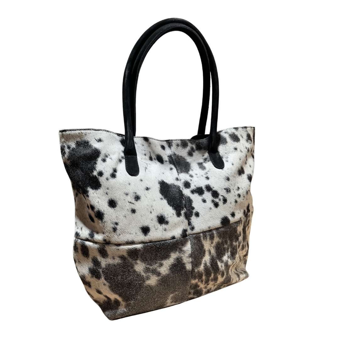 Cowhide Tote / Handbag - Black and White Patchwork - Hides & Leathers - Hair On Cow